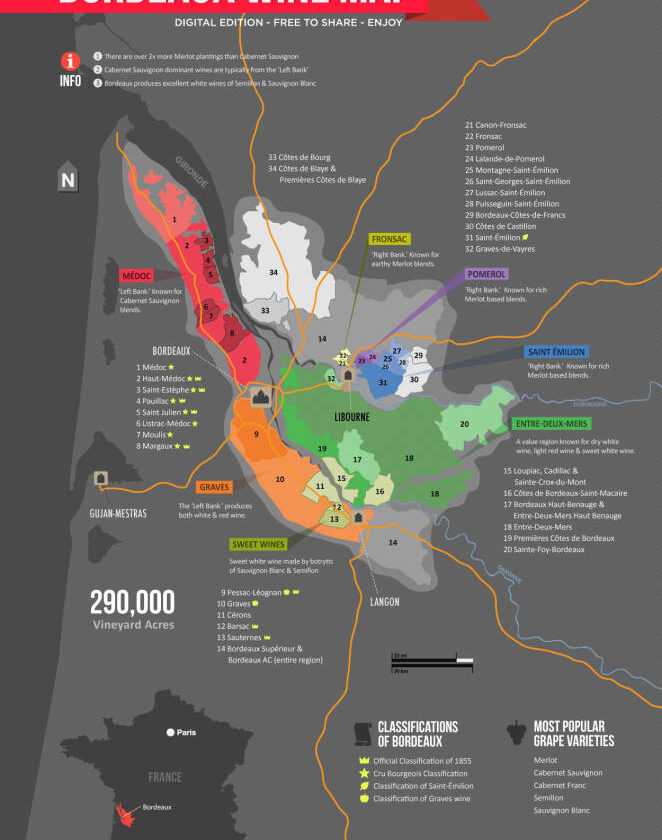 ¿Conoces el mapa vinícola de Bordeaux?