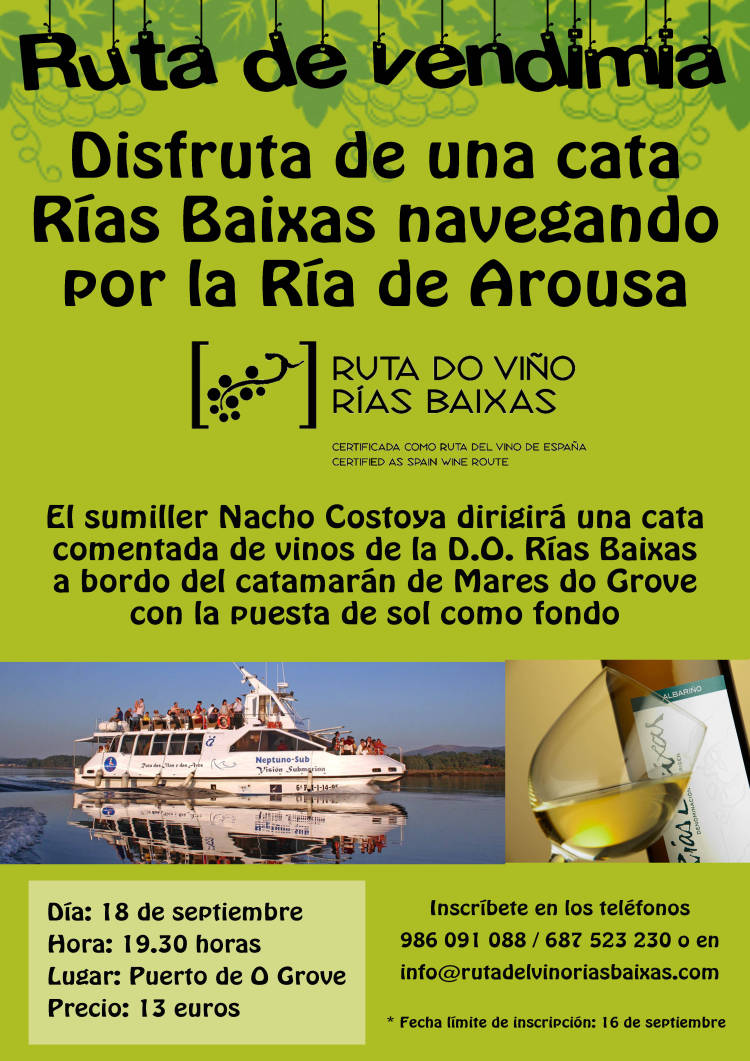 La Ruta do Viño Rías Baixas iniciará la programación de su Ruta de Vendimia 2015 con una cata comentada a bordo de un catamarán