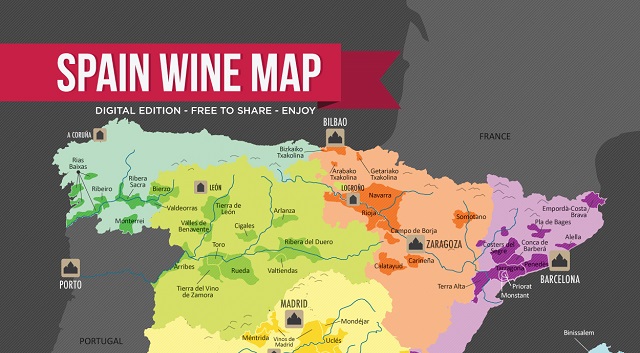 Mapa de las zonas productoras de vino en España 2